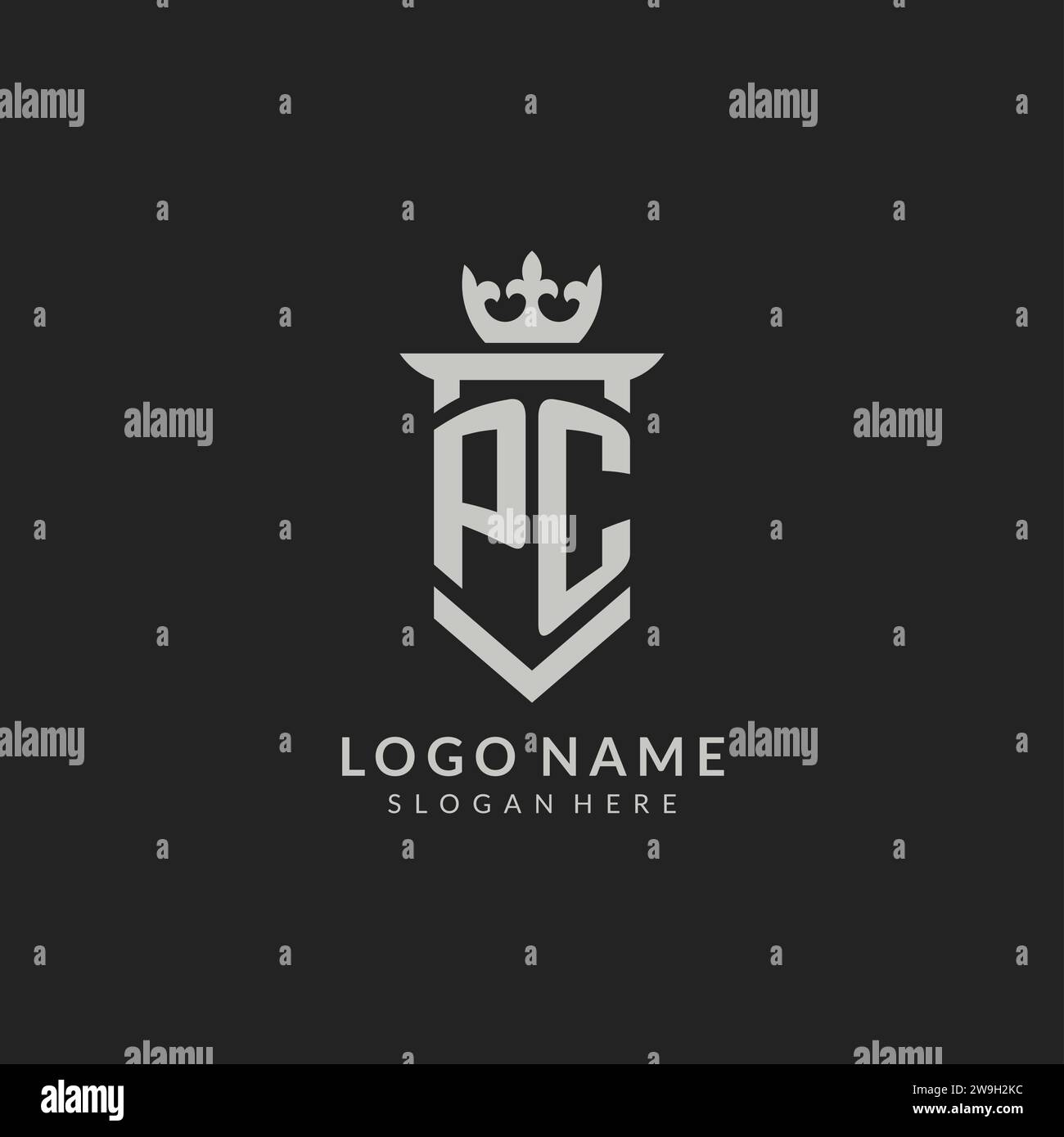 Grafica vettoriale iniziale in stile scudo PC e logo corona Illustrazione Vettoriale