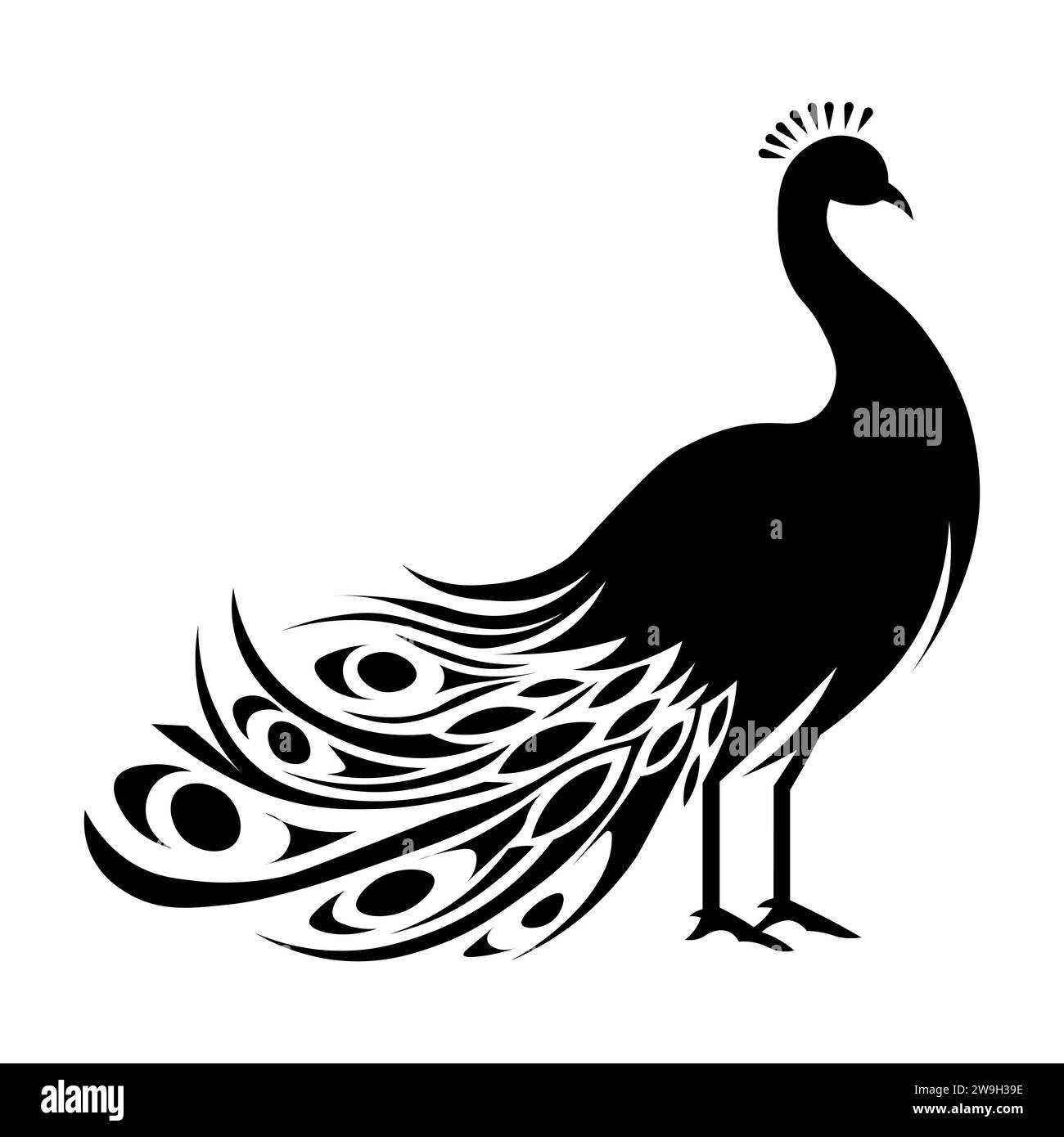 Icona vettoriale nera Peacock su sfondo bianco Illustrazione Vettoriale