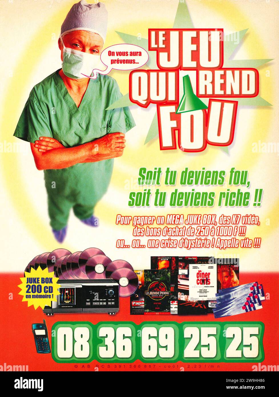 1999 Mega Juke Box CD lettore CD , video K7, annuncio AB RCS su una rivista francese Foto Stock