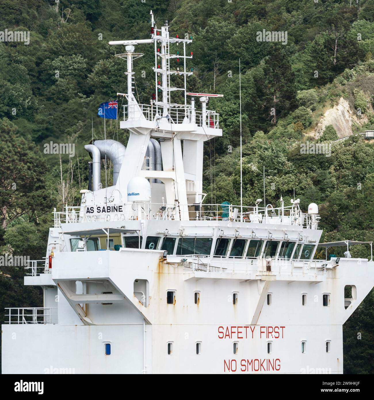 Il ponte e le sistemazioni della nave container COME Sabine. Foto Stock