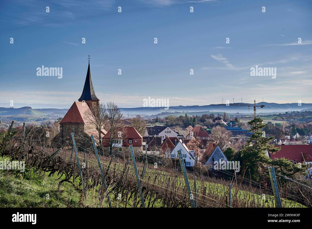 Heilbronner Land, Blick über Die Stadt Weinsberg mit Johanneskirche und Weinberge Historisches Heilbronner Land *** campagna di Heilbronn, vista sulla città di Weinsberg con St. Chiesa di Johns e vigneti - storica campagna di Heilbronn Foto Stock