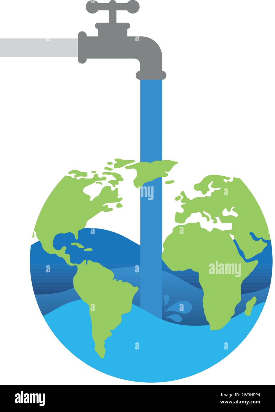 Rubinetto d'acqua che riempie un globo di terra Vector Illustrazione Vettoriale