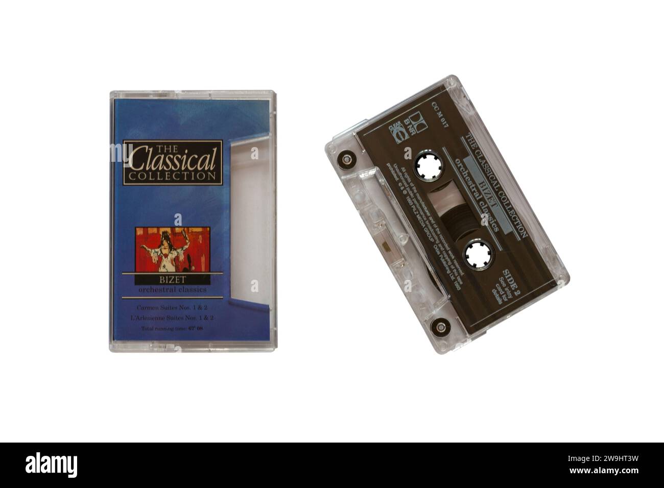 Il nastro della Classical Collection Bizet Orchestral Classics è stato rimosso dalla custodia isolato su sfondo bianco - musica classica Foto Stock