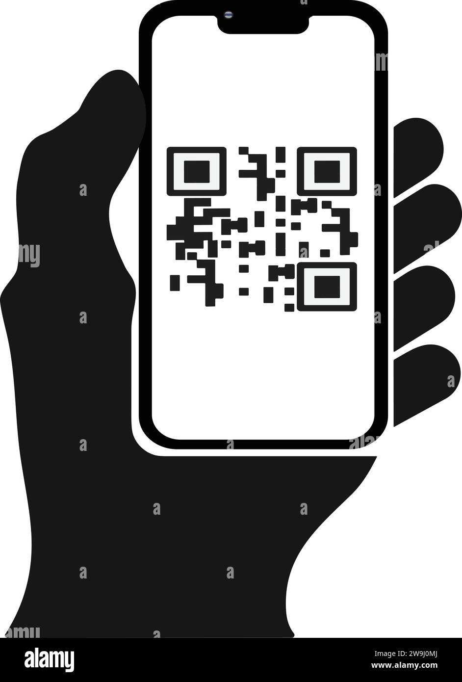 Utilizzare il codice QR con il simbolo della mano | scansione del codice QR, collegamento del codice QR Illustrazione Vettoriale