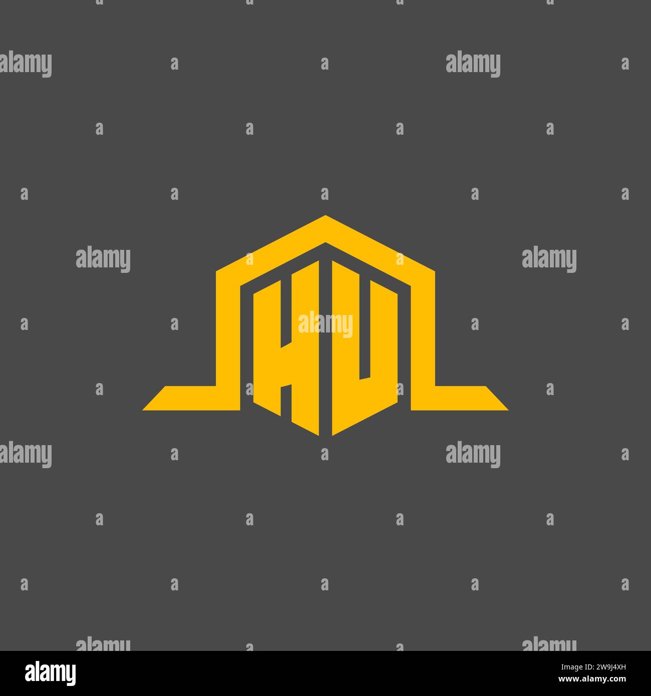 Logo iniziale monogramma HU con idee di design in stile esagonale Illustrazione Vettoriale