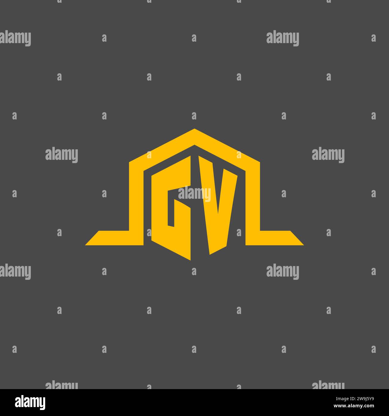 Logo iniziale monogramma GV con idee di design in stile esagonale Illustrazione Vettoriale