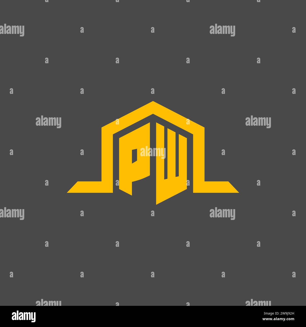 Logo iniziale del monogramma PW con idee di design in stile esagonale Illustrazione Vettoriale