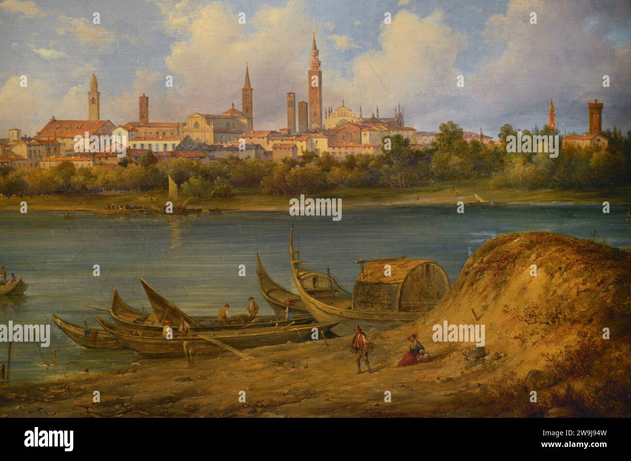 Felice Giuseppe Vertua (1820-1862). Pittore italiano. Vista di Cremona dal po. Dettagli. Museo Civico Ala Ponzone. Cremona. Lombardia. Italia. Foto Stock