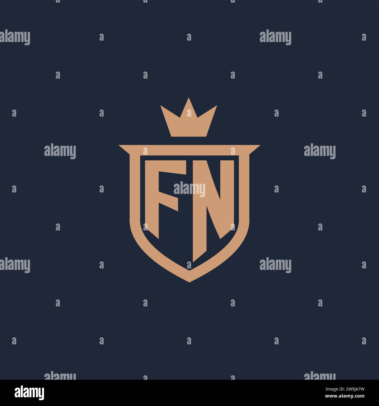 Logo iniziale monogramma FN con idee di design in stile scudo e corona Illustrazione Vettoriale