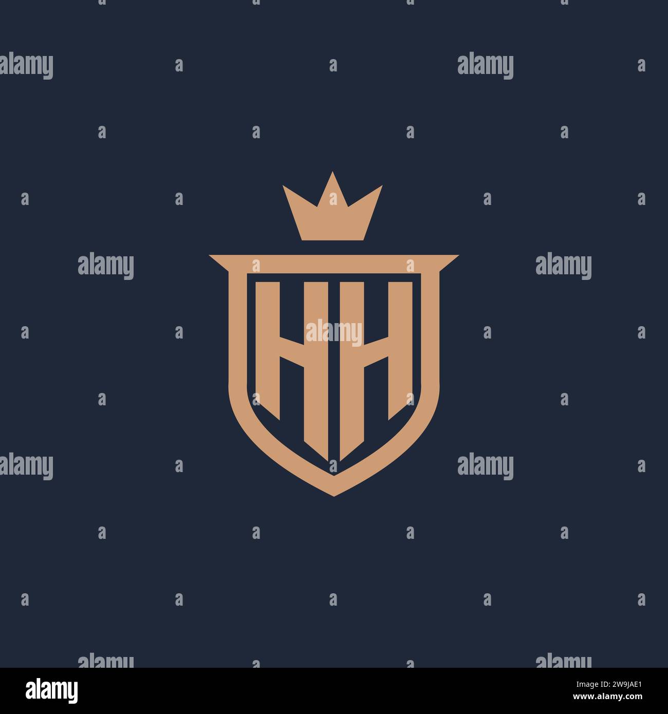 Logo iniziale monogramma HH con idee di design in stile scudo e corona Illustrazione Vettoriale