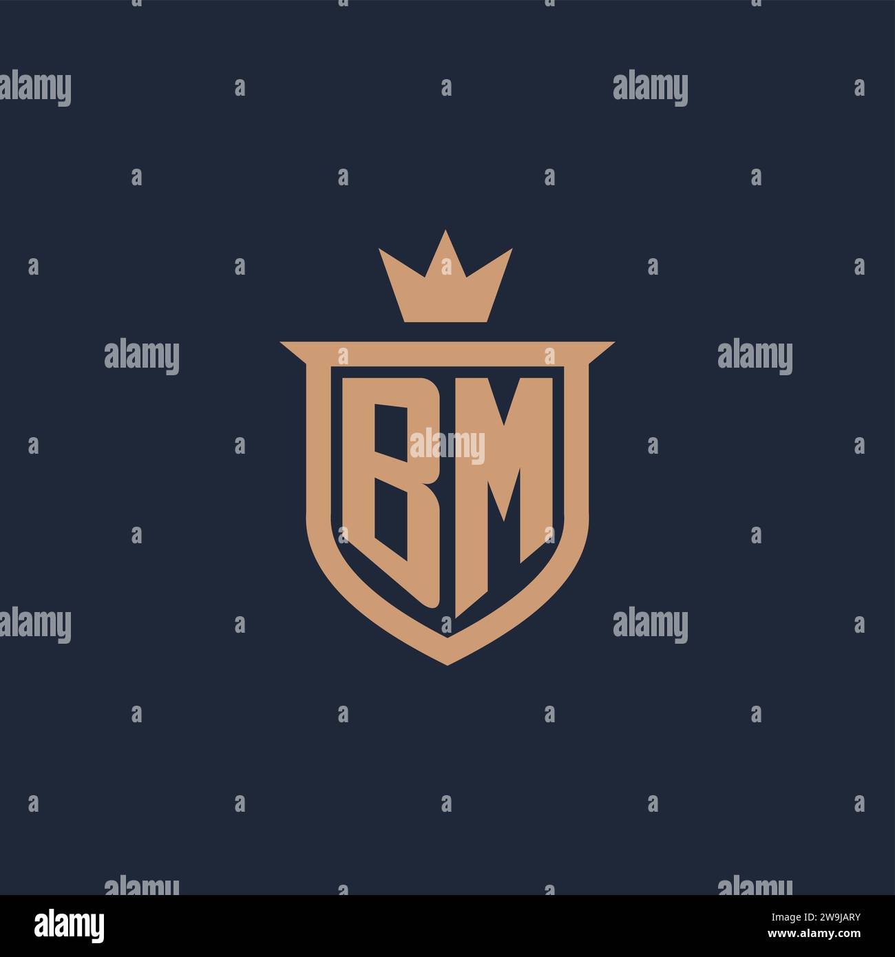 Logo iniziale del monogramma BM con idee di design in stile scudo e corona Illustrazione Vettoriale