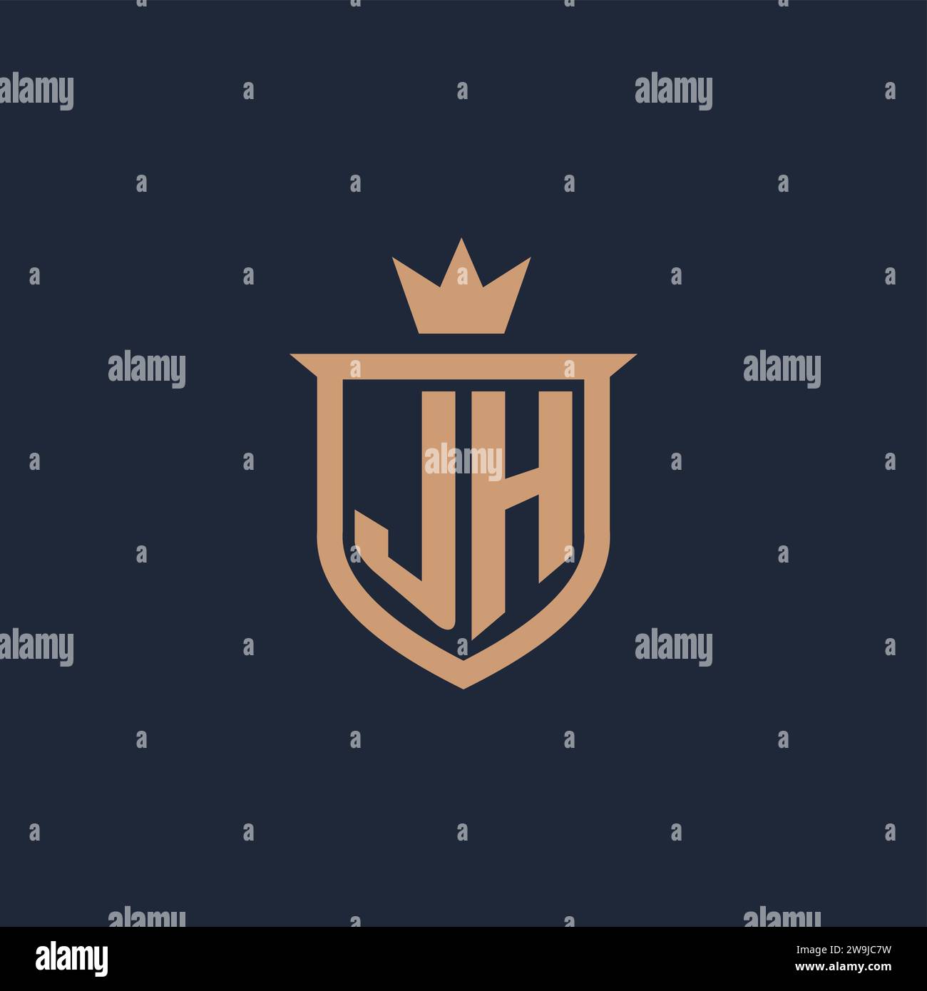 Logo iniziale del monogramma JH con idee di design in stile scudo e corona Illustrazione Vettoriale