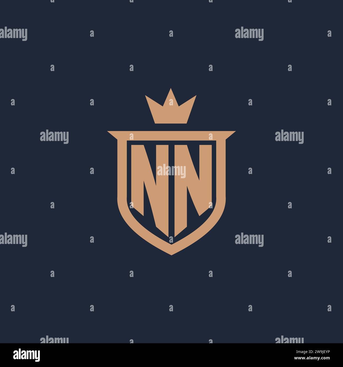 Logo iniziale monogramma NN con idee di design in stile scudo e corona Illustrazione Vettoriale