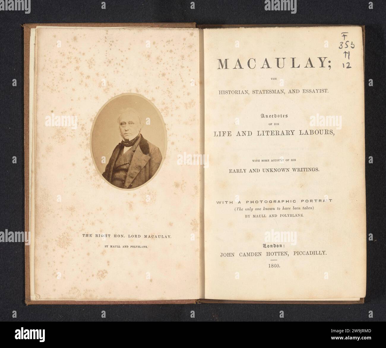 Macaulay; lo storico, statista e saggista Thomas Babington Macaulay, 1860 libro London paper. supporto fotografico. cartone. stampa in lino (materiale) / stampa in albume Foto Stock