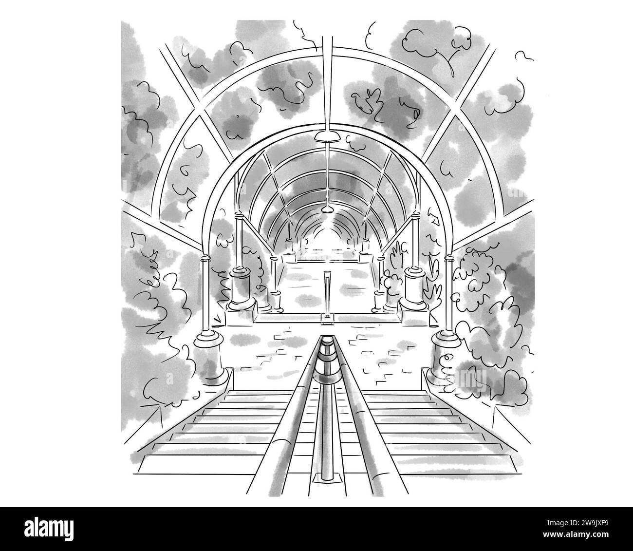 Illustrazione en noir et blanc de Monument de Paris, Jardin Lacroix Foto Stock