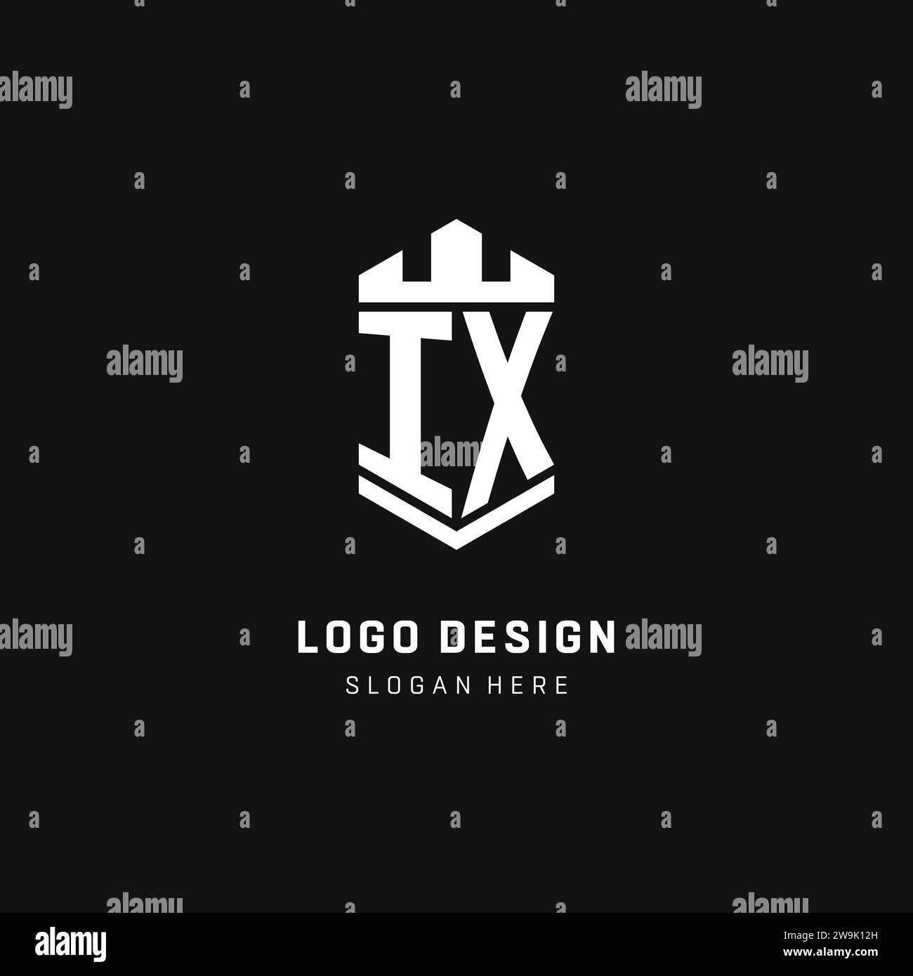 Logo iniziale monogramma IX con grafica vettoriale a forma di corona e protezione Illustrazione Vettoriale