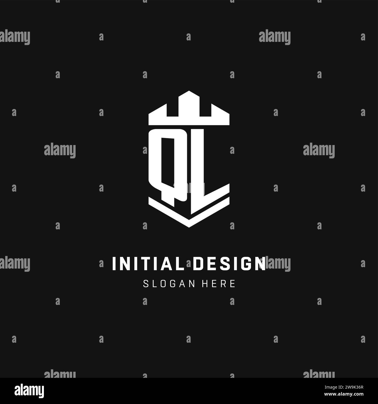 Logo iniziale monogramma QL con grafica vettoriale a forma di corona e protezione Illustrazione Vettoriale