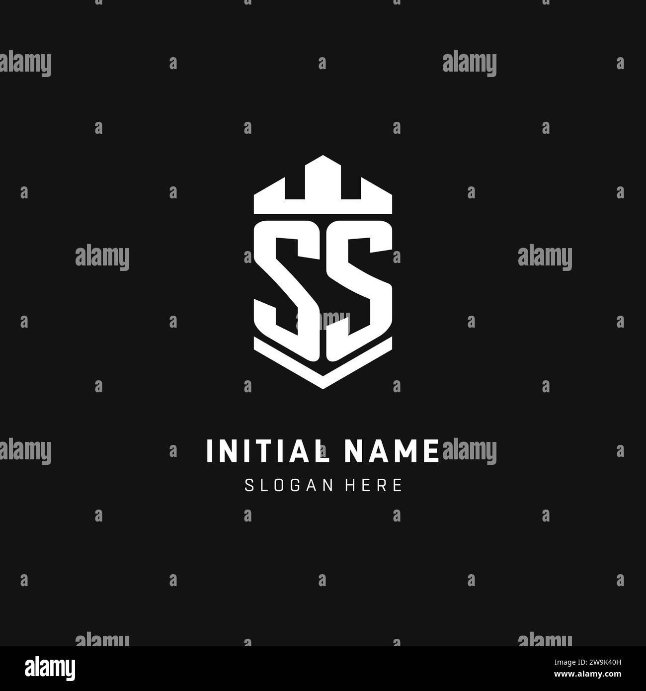Logo iniziale monogramma SS con grafica vettoriale a forma di corona e protezione Illustrazione Vettoriale