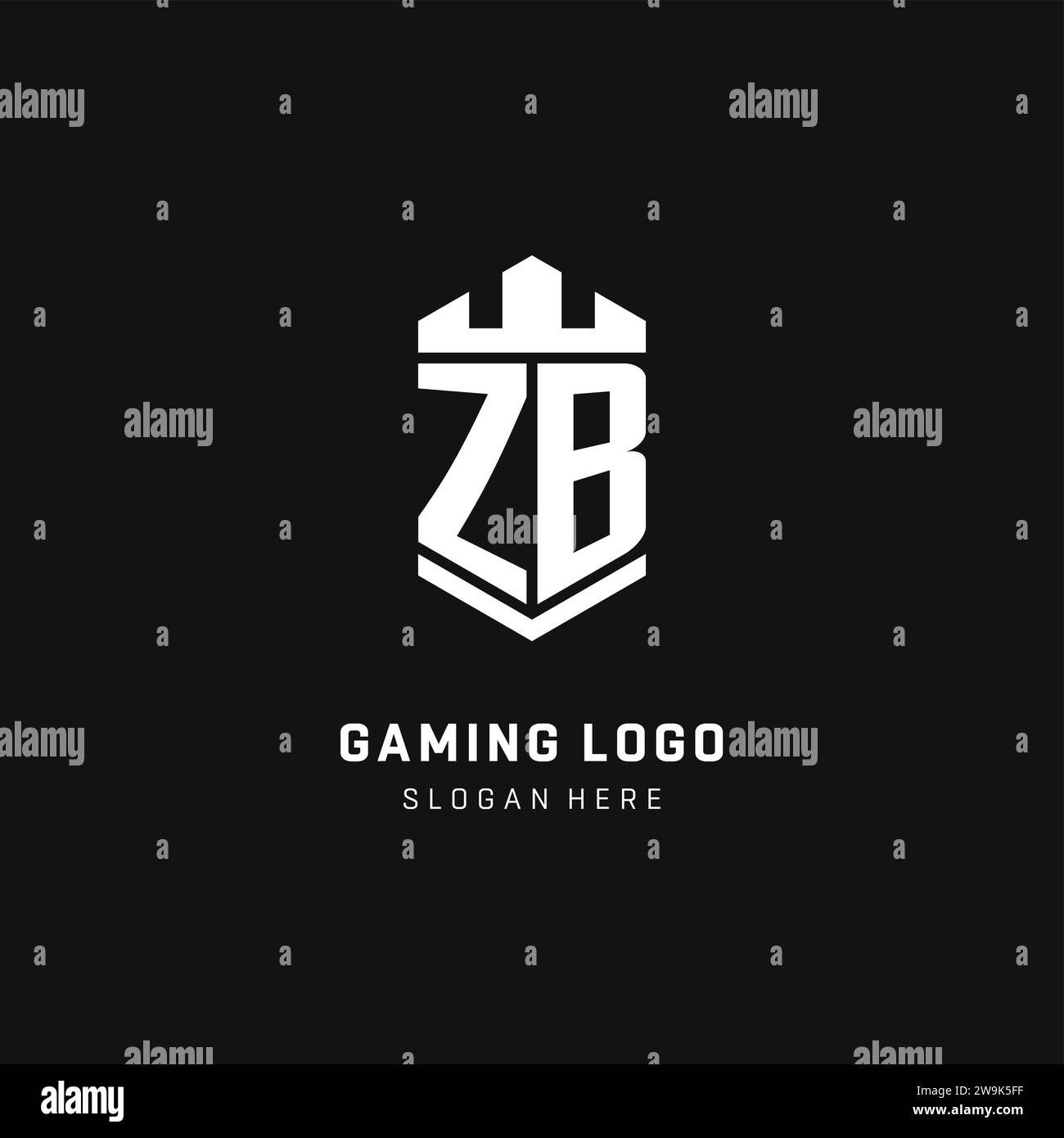 Logo iniziale monogramma ZB con grafica vettoriale a forma di corona e protezione Illustrazione Vettoriale