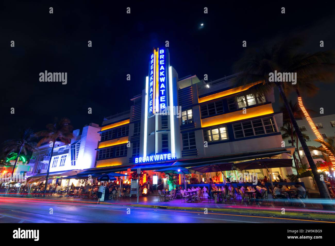 Breakwater Hotel Under Moon, South Beach, Miami, Florida Foto Stock