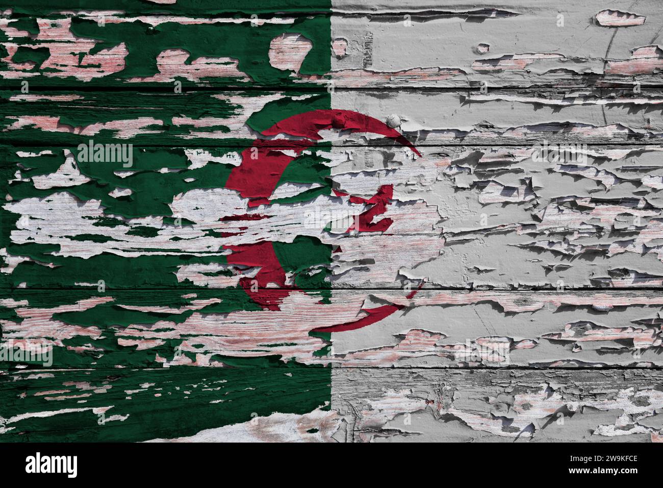 Bandiera algerina dipinta su una tavola di legno grunge. Foto Stock