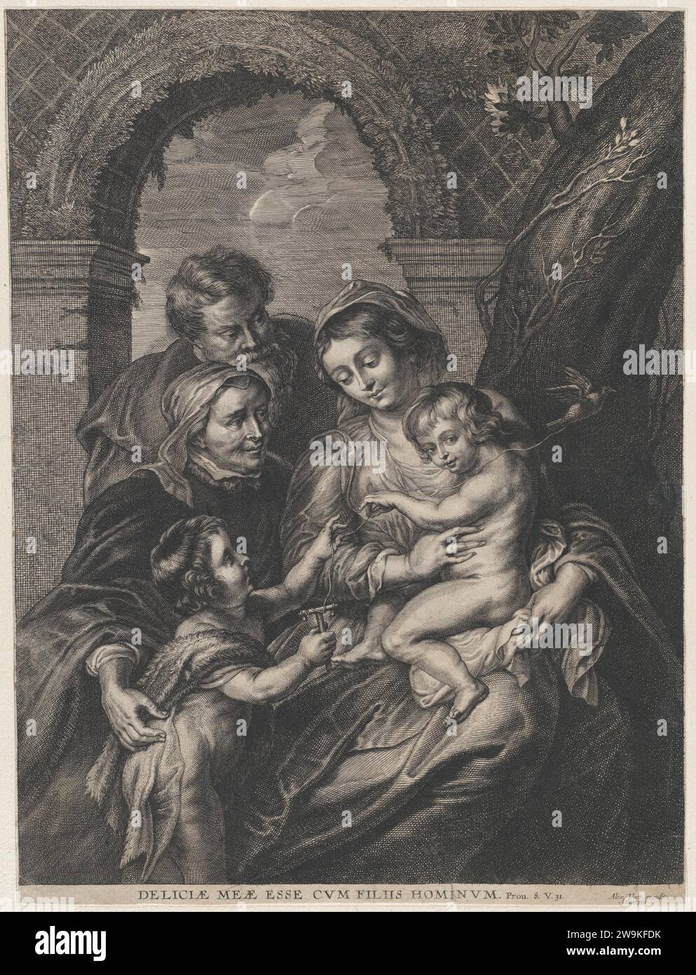 La Sacra famiglia con Santa Elisabetta e il neonato San Giovanni Battista, tenendo un uccello su una corda 1951 di Peter Paul Rubens Foto Stock