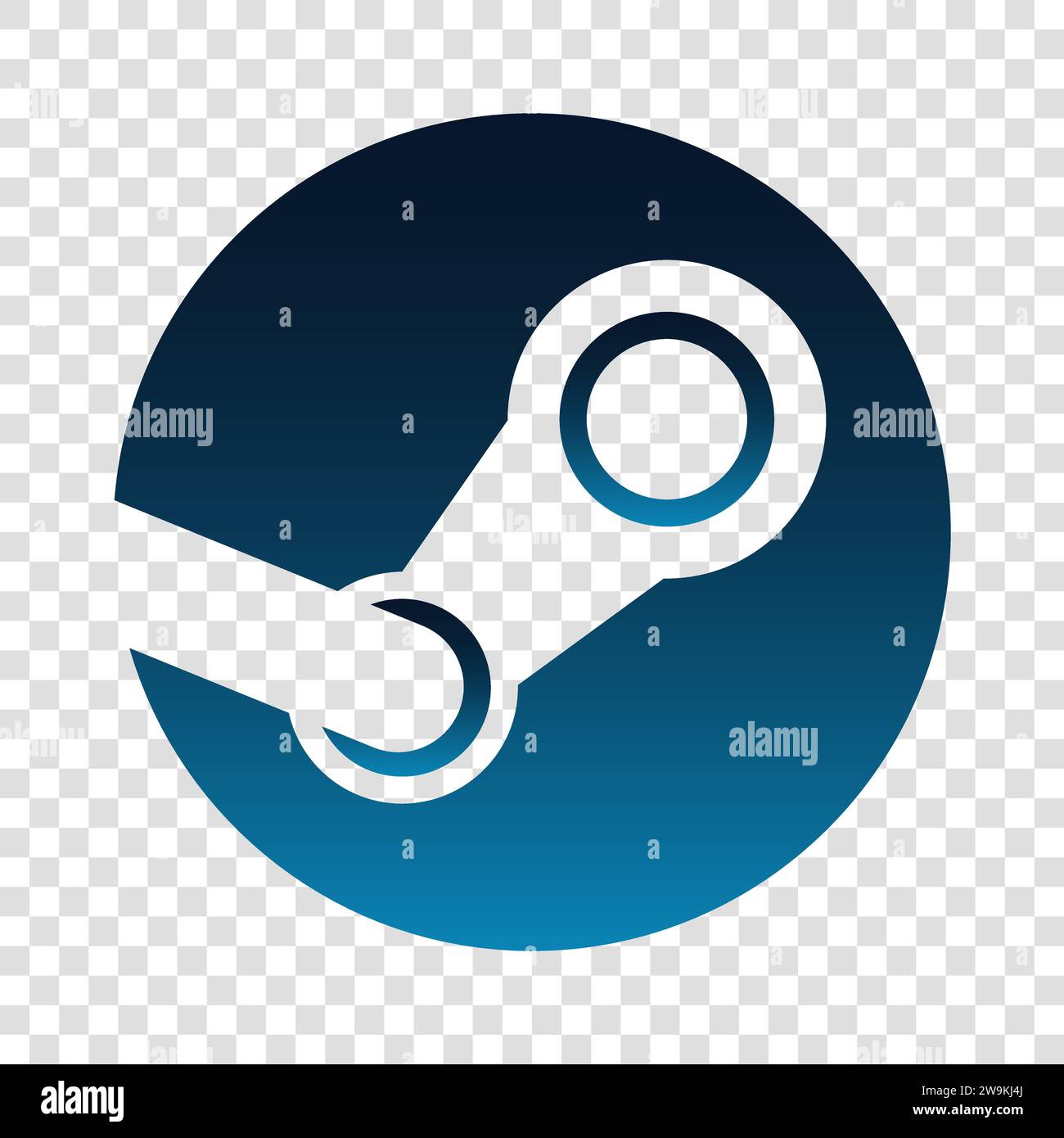 Icona Steam. Servizio di distribuzione digitale di videogiochi. Logo editoriale isolato su sfondo trasparente Illustrazione Vettoriale