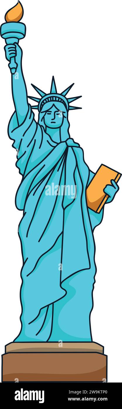 Disegno piatto blu cartoon della STATUA DELLA LIBERTÀ, NEW YORK CITY Illustrazione Vettoriale