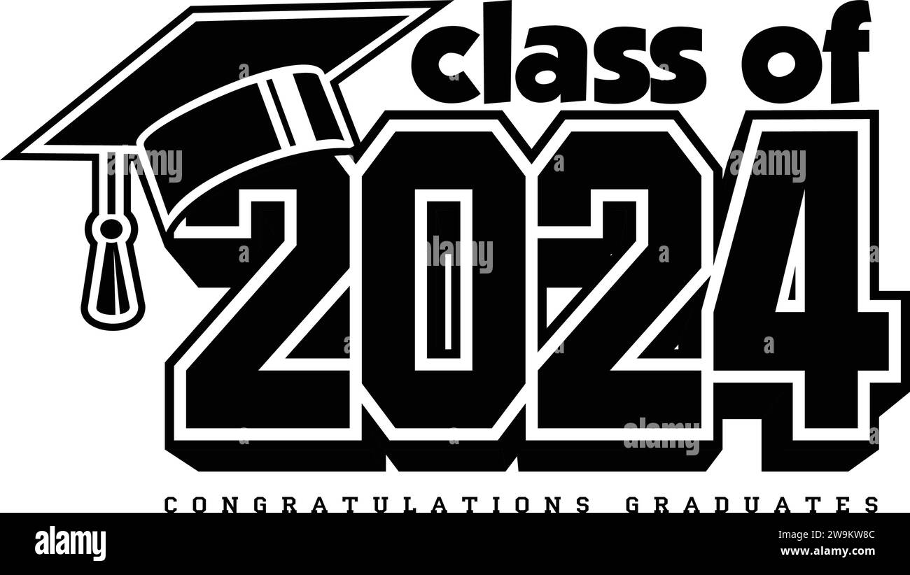 Classe di scrittura 2024 per messaggio di benvenuto, biglietto d'invito. Testo per il disegno di una laurea, un evento di congratulazioni, una T-shirt, una festa, un diploma di scuola superiore o un diploma universitario Illustrazione Vettoriale