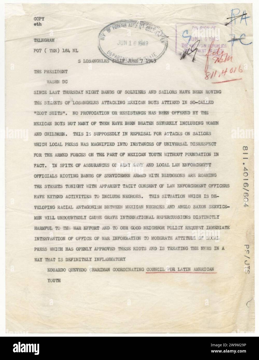 Zoot Suit Riot Telegram. Foto Stock