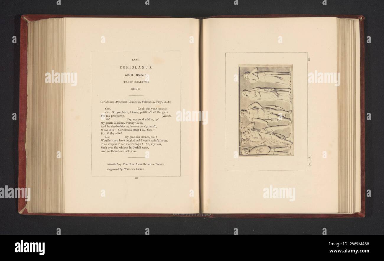 Produzione fotografica da una stampa a un rilievo di Anne Seymour Damer, che rappresenta una scena di Coriolanus di William Shakespeare, Stephen Ayling, dopo William Satchwell Leney, dopo Anne Seymour Damer, c. 1854 - nel o prima del 1864 Fotografia si può vedere l'atto II, scena 1 con sei figure di fila. Supporto fotografico londinese albumen stampa opere specifiche di letteratura Foto Stock