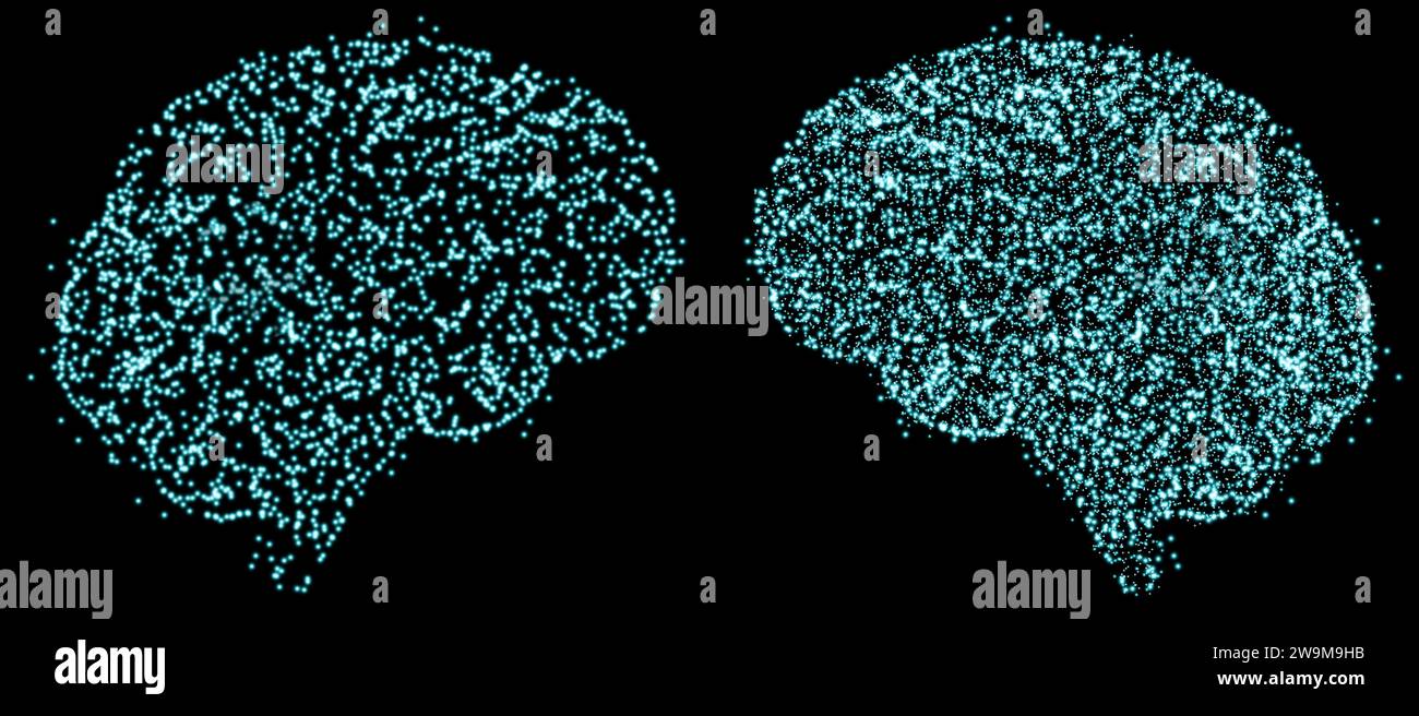 Concetto di intelligenza artificiale umana cerebrale con bagliore blu Foto Stock
