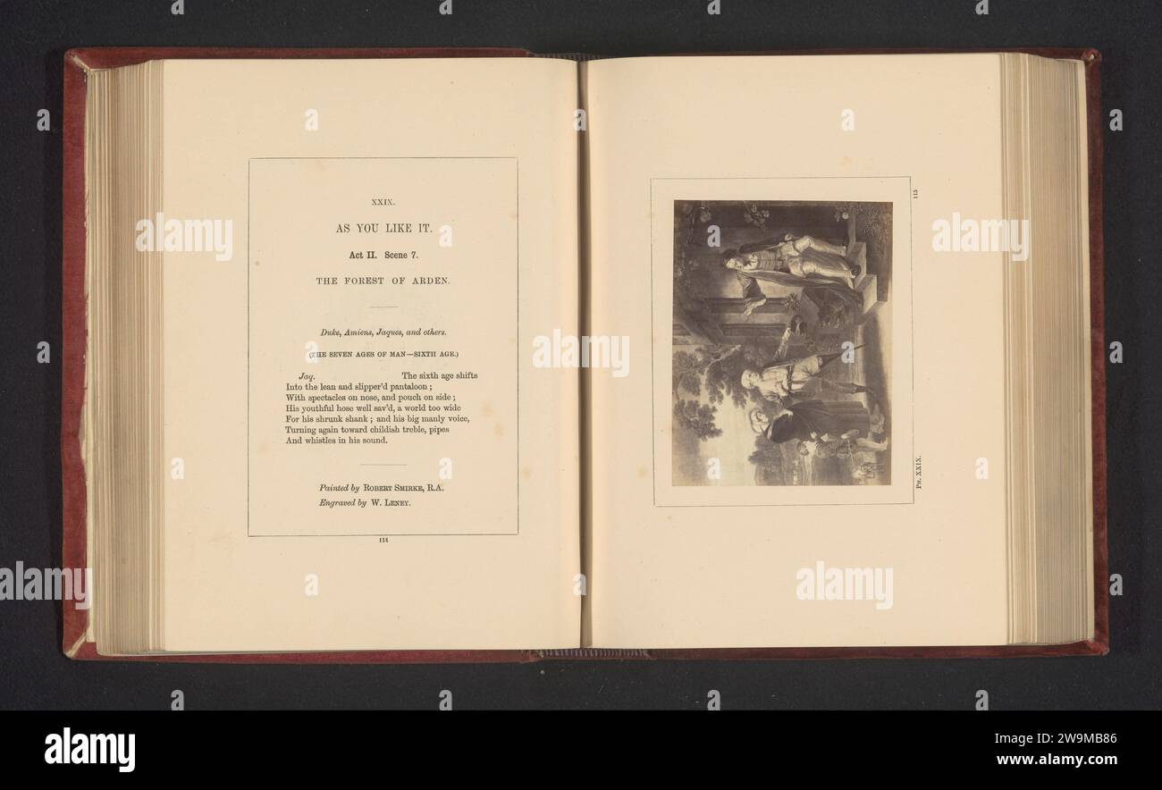 Produzione fotografica da una stampa a un dipinto di Robert Smirke, che propone una scena a voi di William Shakespeare, Stephen Ayling, dopo William Satchwell Leney, dopo Robert Smirke, c. 1854 - in o prima del 1864 Fotografia potete vedere un'immaginazione di atto II, scena 7; Seven Ages of Man. Supporto fotografico londinese albumen stampa opere specifiche di letteratura Foto Stock