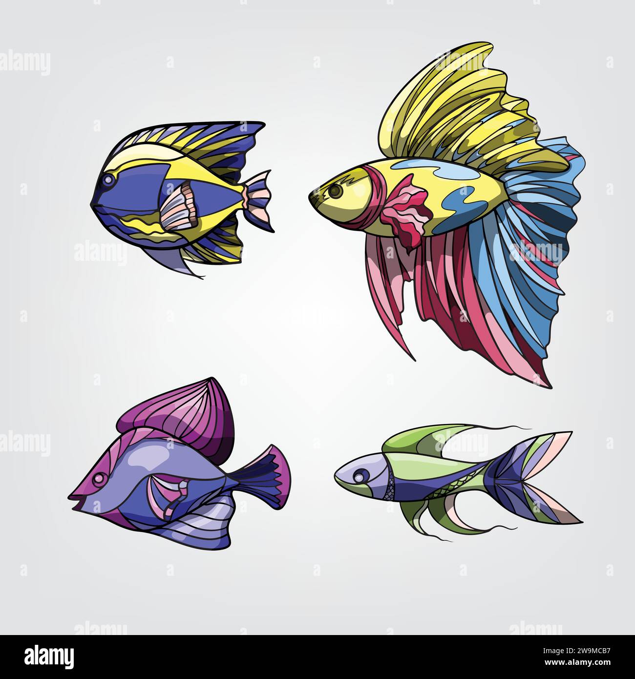 Illustrazione vettoriale di pesci da cartone animato isolati Illustrazione Vettoriale