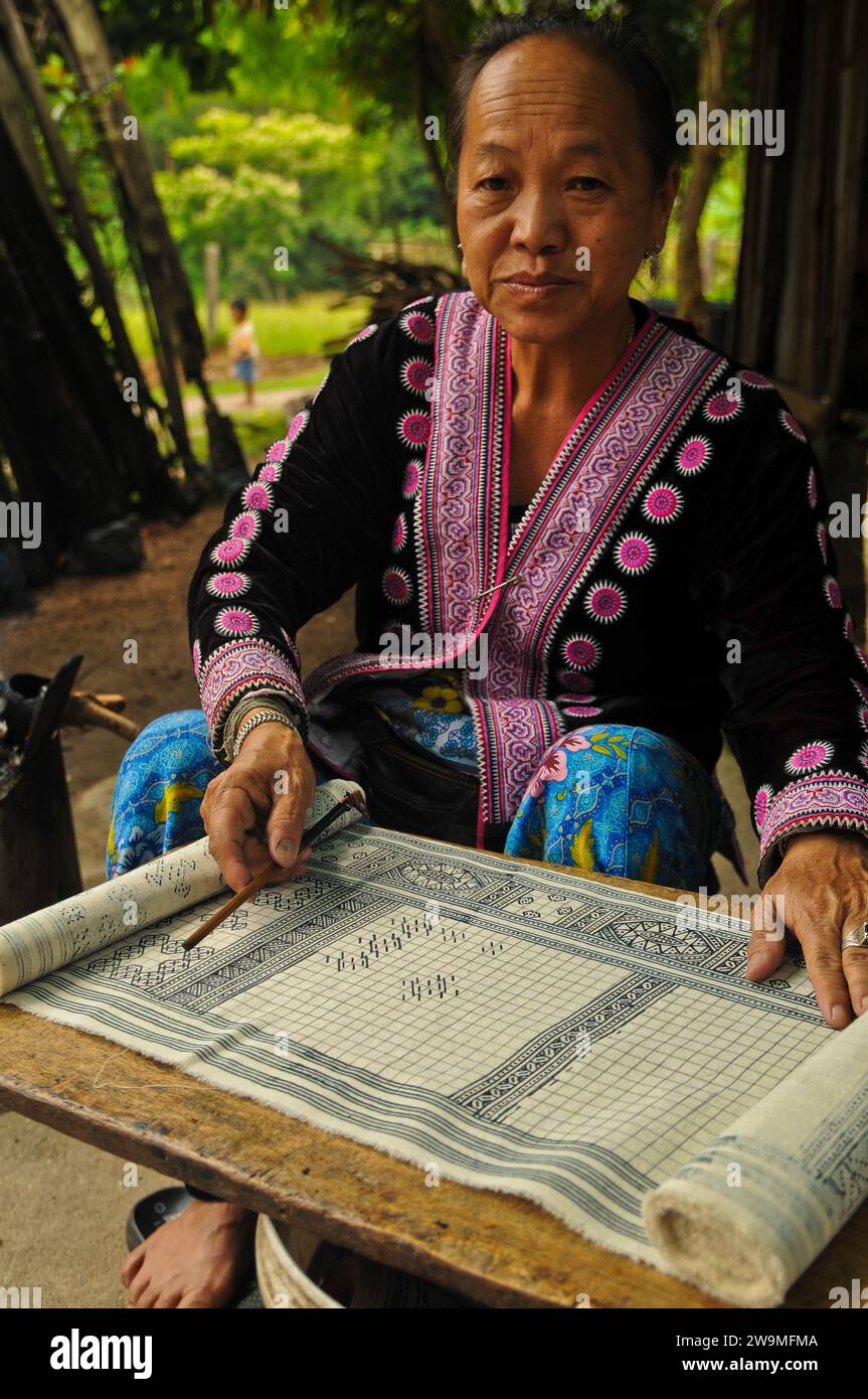 Hmong Tribe Woman, Hill-Tribe Village, Thailandia settentrionale Foto Stock