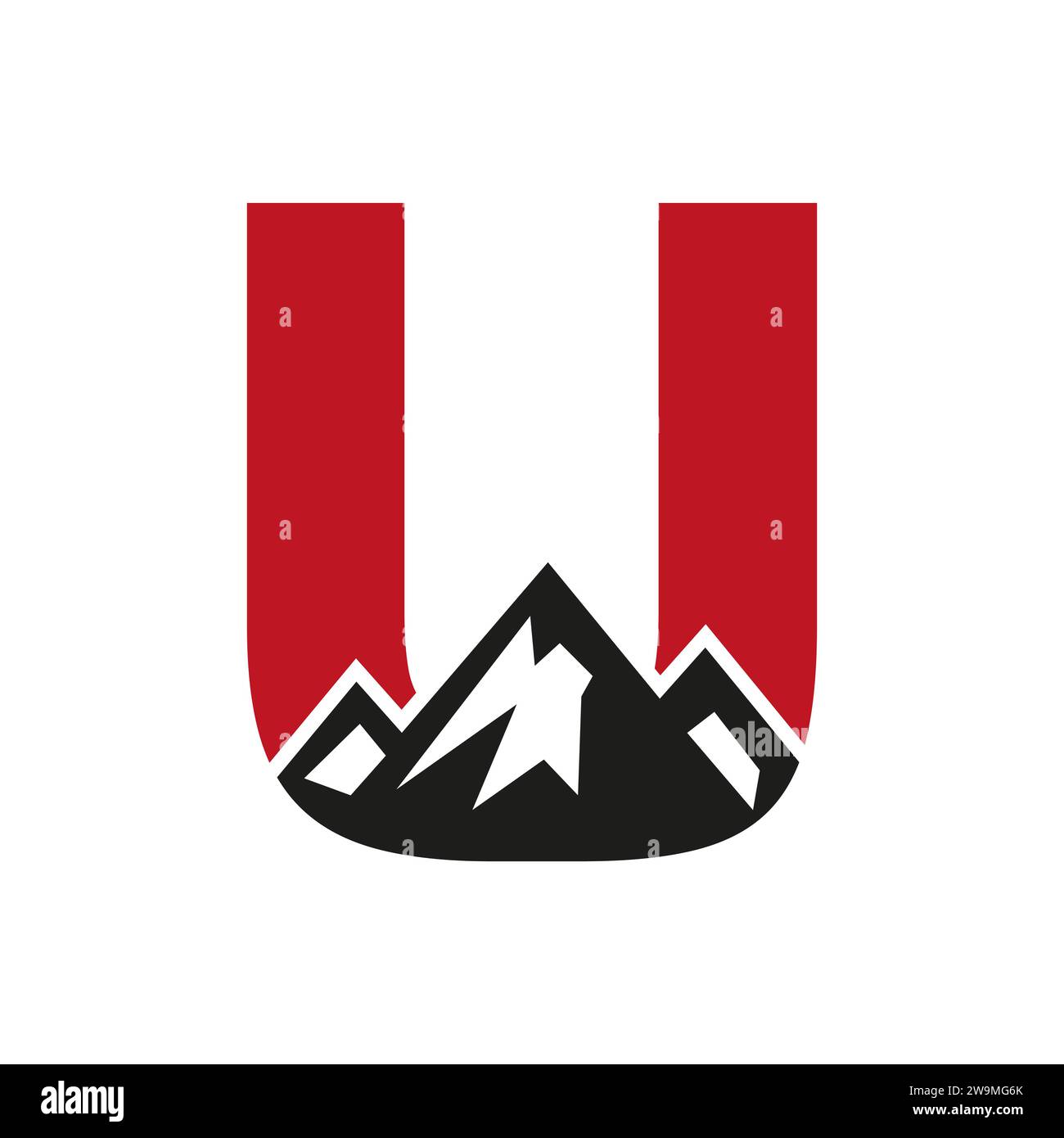 Montare il logo sulla lettera U, Mount Hill Symbol Vector Template Illustrazione Vettoriale