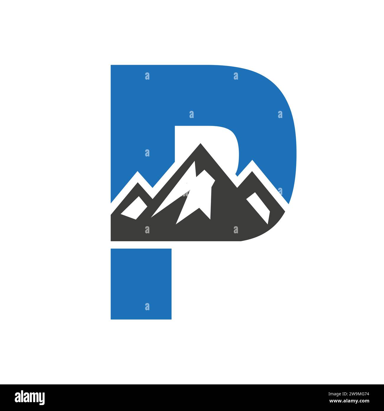 Montare il logo sulla lettera P, Mount Hill Symbol Vector Template Illustrazione Vettoriale