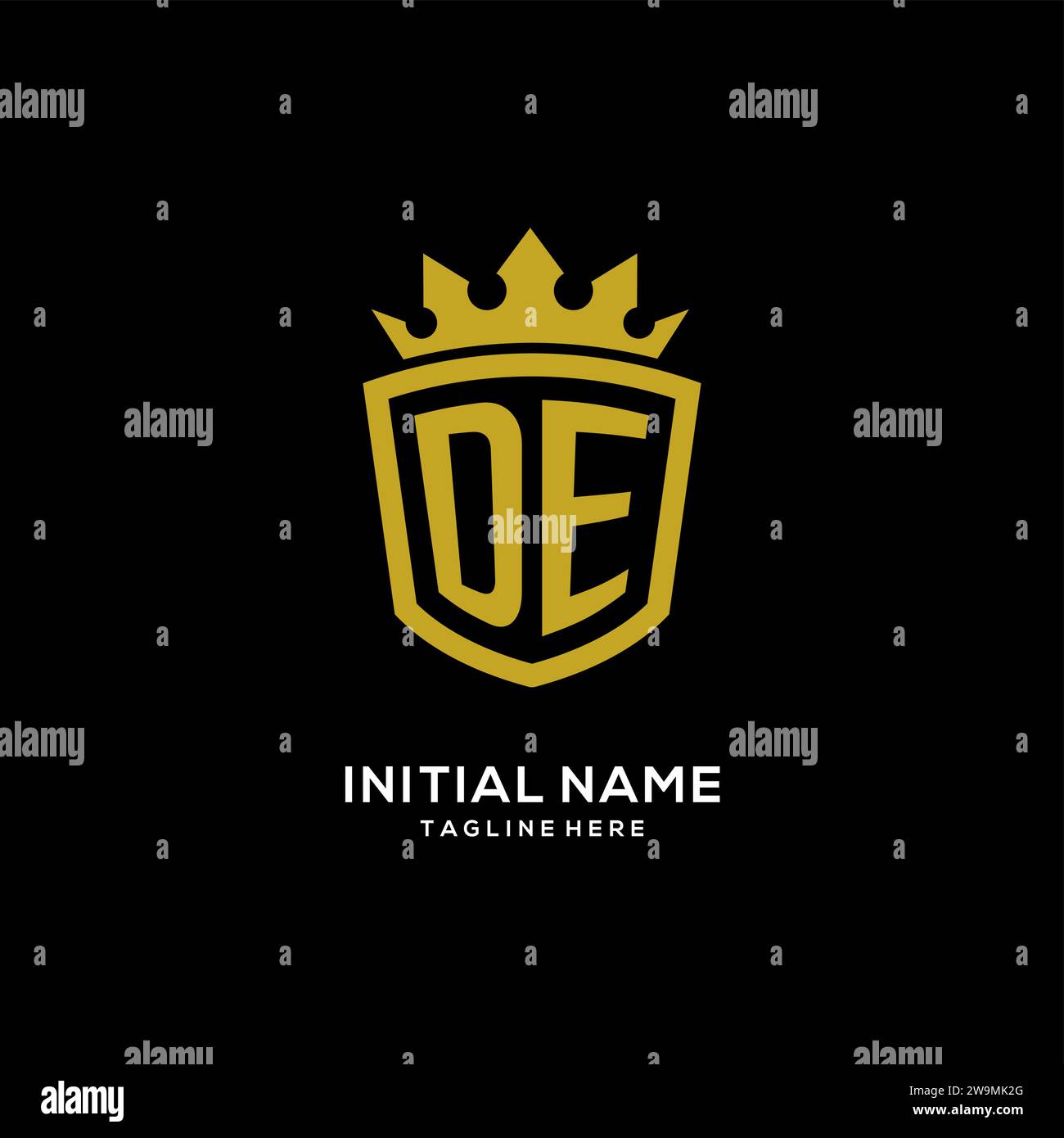 Logo DE iniziale scudo stile corona, elegante monogramma logo design grafico vettoriale Illustrazione Vettoriale