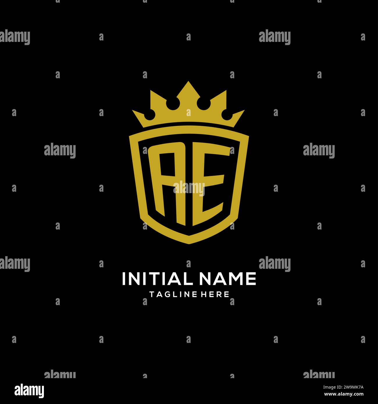 Logo AE iniziale scudo stile corona, elegante monogramma logo design grafico vettoriale Illustrazione Vettoriale