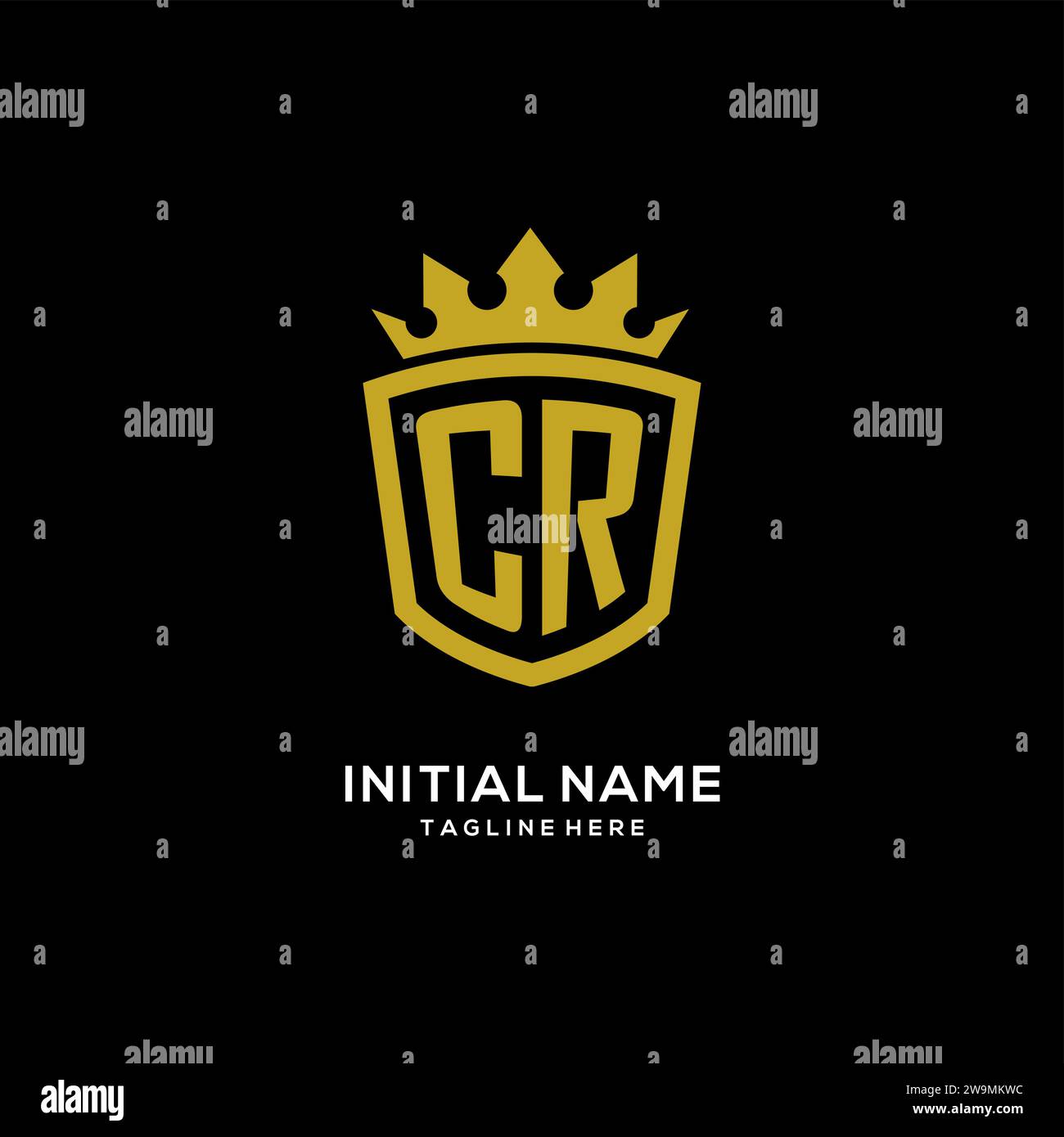 Logo CR iniziale scudo stile corona, elegante monogramma logo design grafico vettoriale Illustrazione Vettoriale