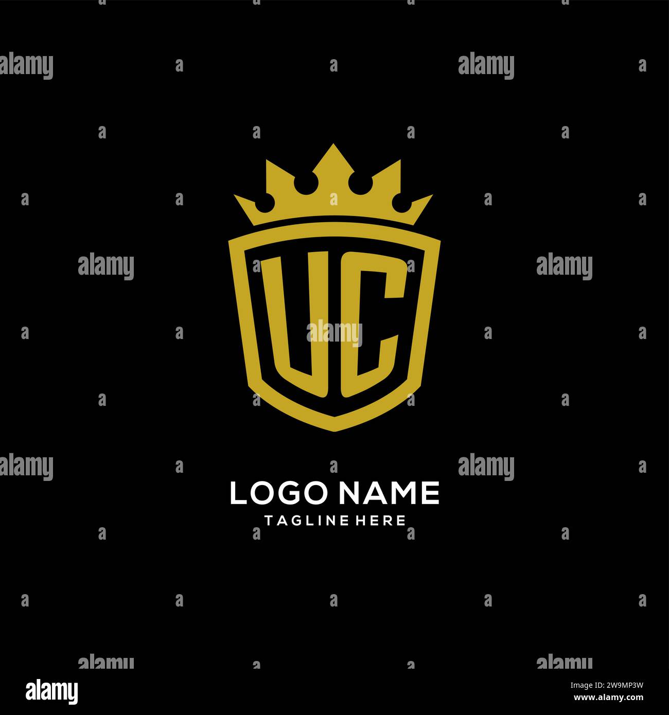Logo UC iniziale scudo stile corona, elegante monogramma logo design grafico vettoriale Illustrazione Vettoriale
