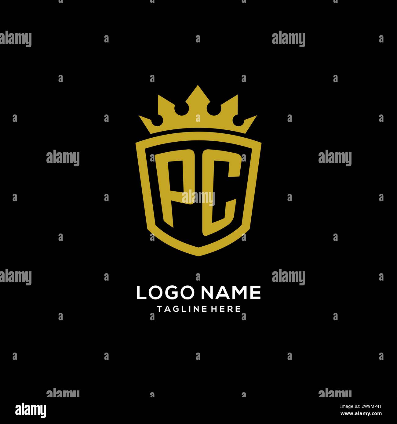Logo PC iniziale scudo stile corona, elegante monogramma design logo grafico vettoriale Illustrazione Vettoriale