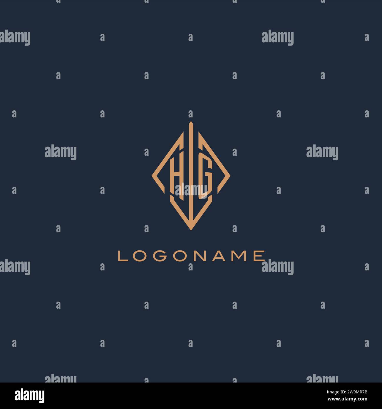 Logo monogramma HG con logotipo rombo diamantato, grafica vettoriale dal design Luxury Modern Illustrazione Vettoriale