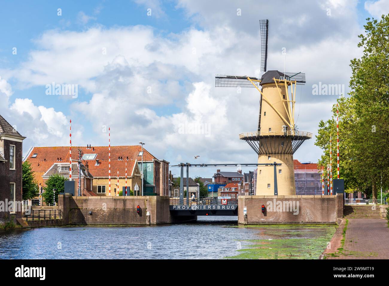 Il mulino a vento Kameel fa parte dei mulini a vento Schiedam vicino a Rotterdam, nei Paesi Bassi, i mulini a vento classici più alti del mondo. Foto Stock