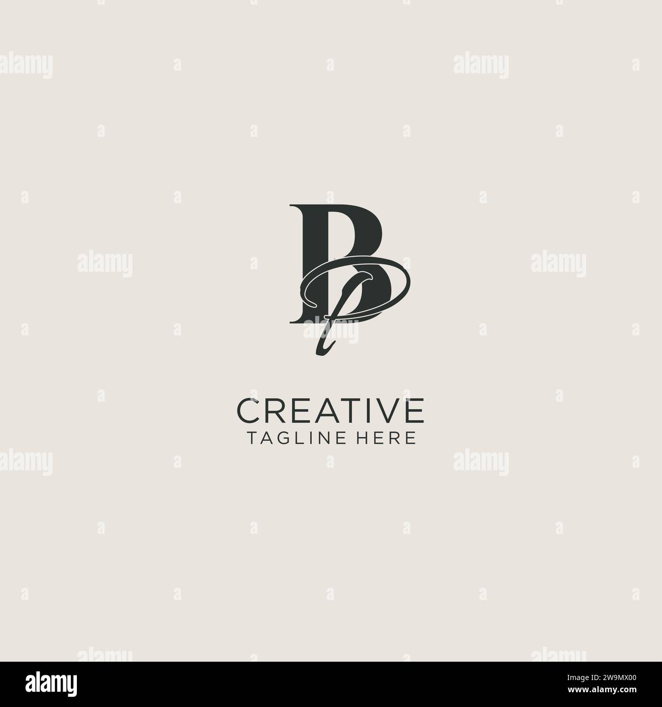 Monogramma con lettere BP iniziali e stile elegante. Immagine vettoriale dell'identità aziendale e del logo personale Illustrazione Vettoriale