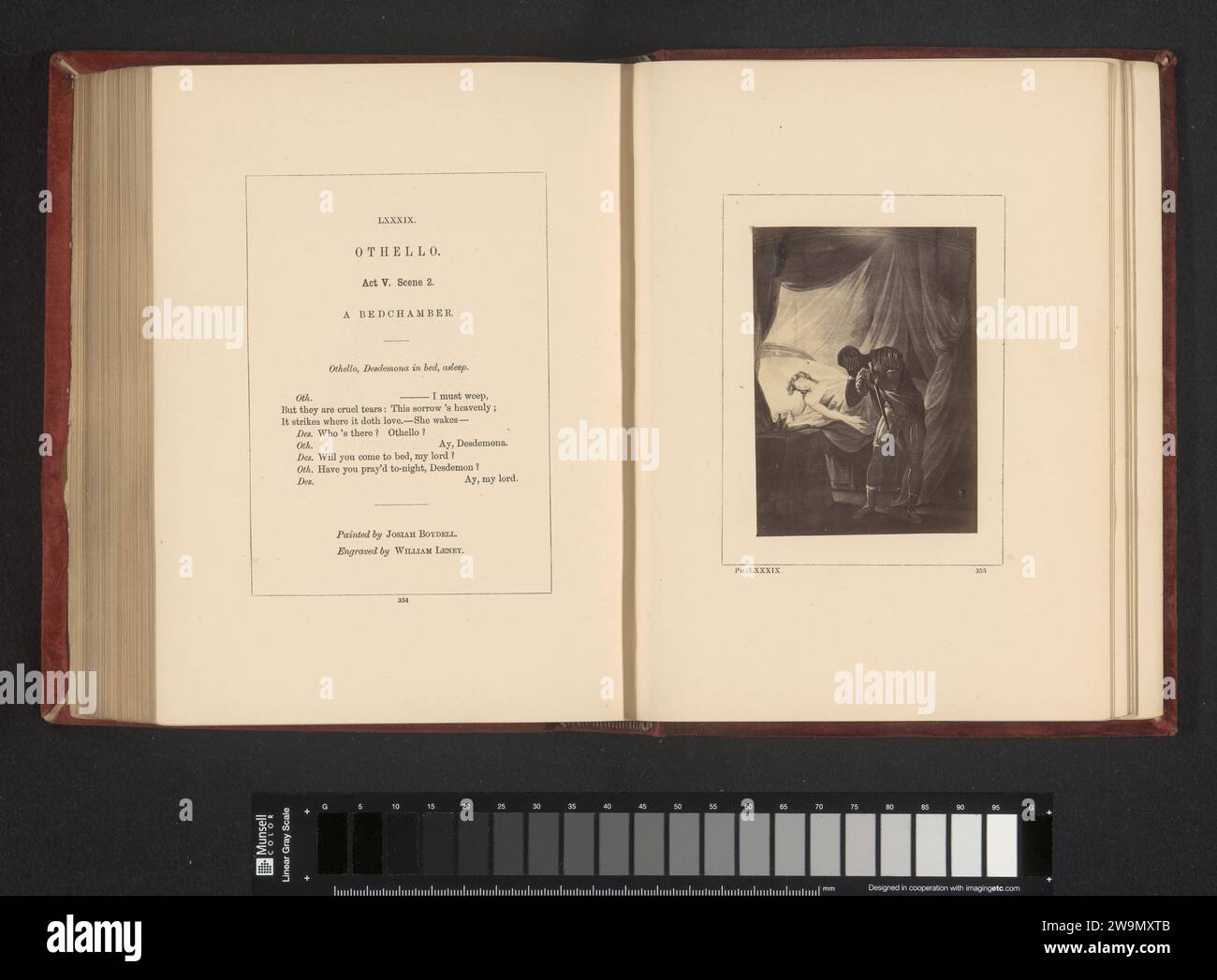 Produzione fotografica da una stampa a un dipinto di Josiah Boydell, che rappresenta una scena di Otello di William Shakespeare, Stephen Ayling, dopo William Satchwell Leney, dopo Josiah Boydell, c. 1854 - nel o prima del 1864 fotografia si può vedere l'atto V, scena 2 con Desdemona a letto e Otello che probabilmente si infila con la sua spada. Supporto fotografico londinese albumen stampa opere specifiche di letteratura Foto Stock