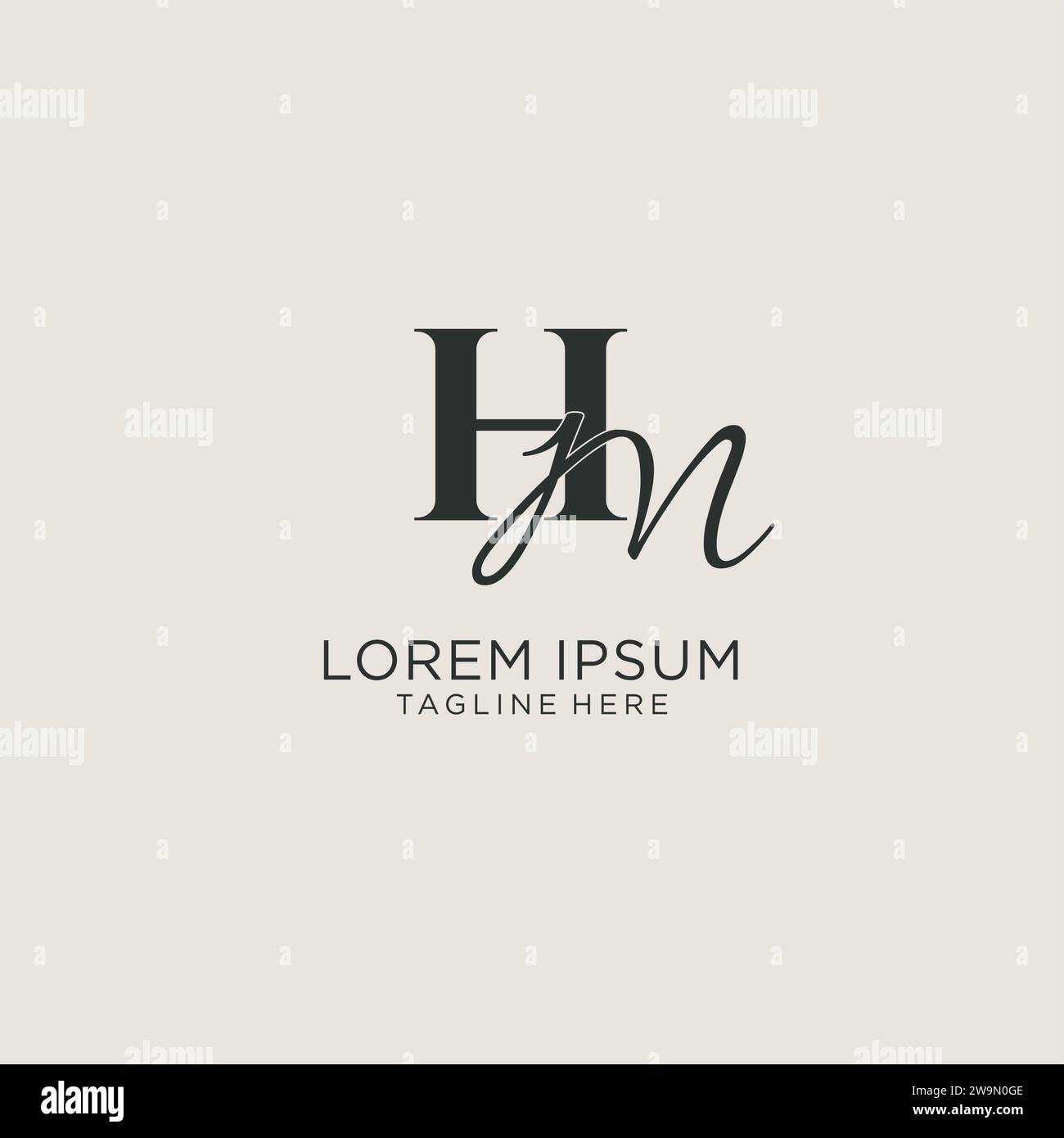 Monogramma con lettere HM iniziali e stile elegante. Immagine vettoriale dell'identità aziendale e del logo personale Illustrazione Vettoriale