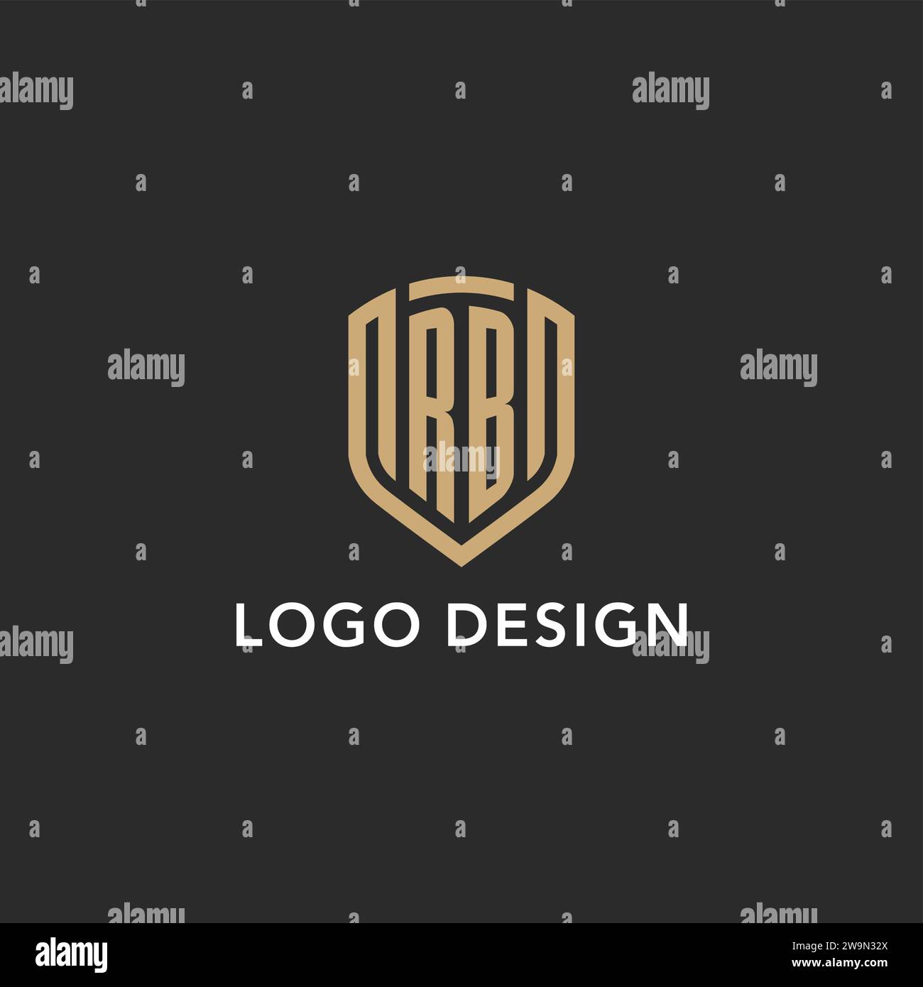 Monogramma Luxury con logo RB a forma di scudo monolina con colore oro e grafica vettoriale con sfondo scuro Illustrazione Vettoriale