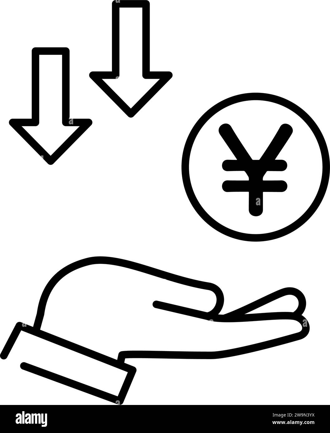 Icona dell'investimento in yen giapponesi, semplice illustrazione del disegno di linee, illustrazione vettoriale Illustrazione Vettoriale