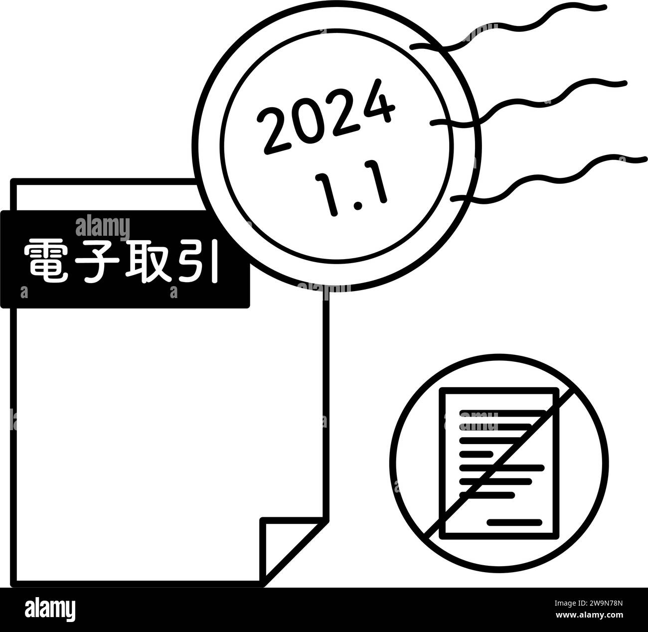 System of the Electronic bookkeeping Act, file di transazioni elettroniche e timbri temporali, e marchio di divieto di conservazione su carta - traduzione: Electro Illustrazione Vettoriale